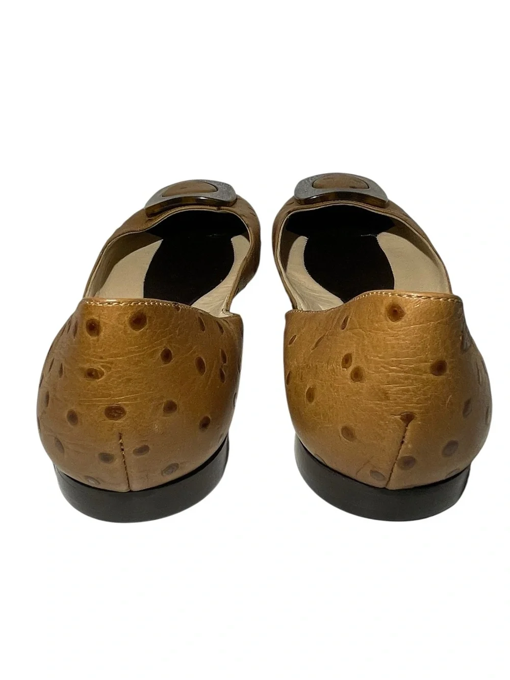 Vintage kate spade D'Orsay Fawn Leather Ostrich Flats Tortoiseshell Buckle 9.5